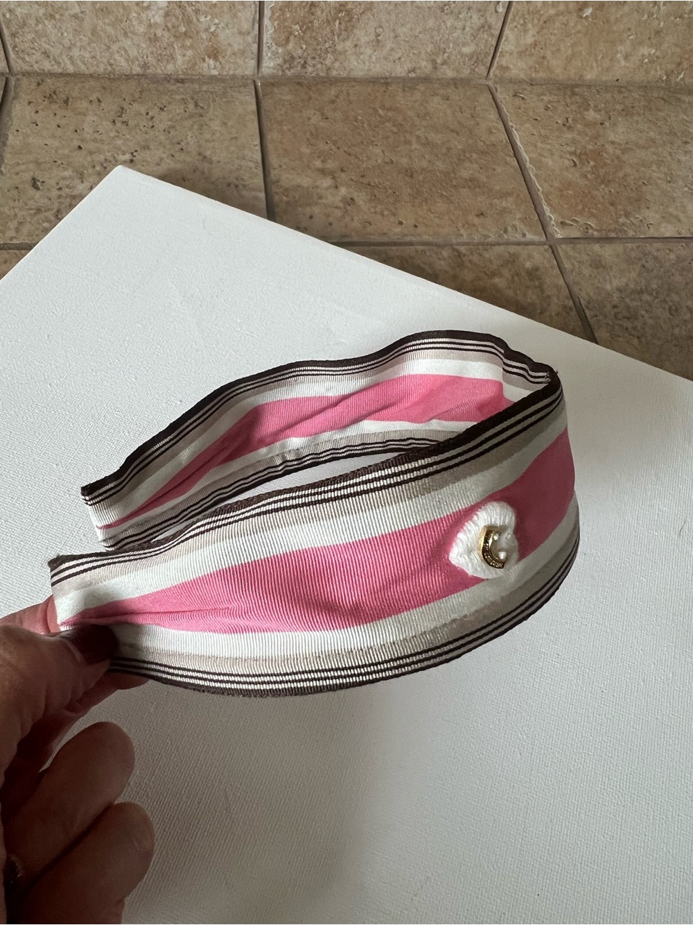 Y2K Juicy Couture Striped Pink and Cream Headband